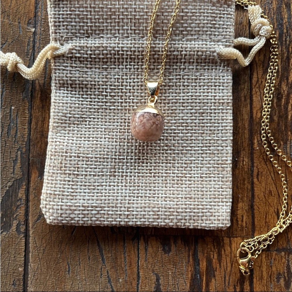 Flower Agate Minimalist Pendant Flower Agate Necklace Gold Crystal Necklace